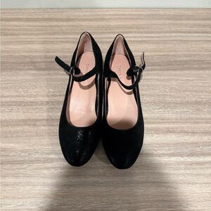 Taryn Rose Black Suede Mary Jane Heels with Ankle Strap